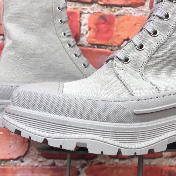 Free People Camp Out Canvas Lace-Up Boots in Dove Grey - Picture 4 of 17